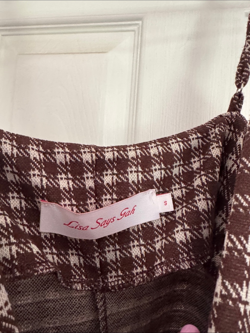 Lisa Says Gah Brown Checkered Spaghetti Strap Midi Dress - Picture 2 of 5